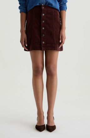 AG - Adriano Goldschmied Evie Button Front Corduroy Skirt in Coffee Bean at Nordstrom, Size 27