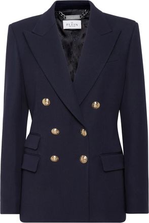 Philipp Plein Marine Fit Double-Breasted Blazer Teddy - Dames - Blazers - Blauw - L - Wol - Jassen