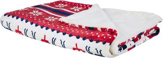 Beliani Manta De Franela Roja Y Azul 150 X 200 Cm Invierno Mullido Patr&oacute;n Cl&aacute;sico De Invierno De Temporada Reka