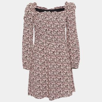 Maje Black/pink Floral Print Crepe Ranael Mini Dress