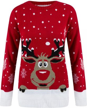 ZEE FASHION Get The Trend Ladies Womens Mens Xmas Christmas Novelty Vintage 70S Jumper Retro Sweater (M/L, RED Reindeer)