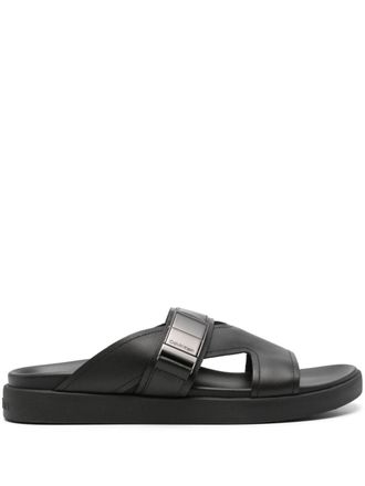 Calvin Klein Iconic logo-buckle slides - men - Polyurethane/Calf Leather/Rubber - 41 - Black
