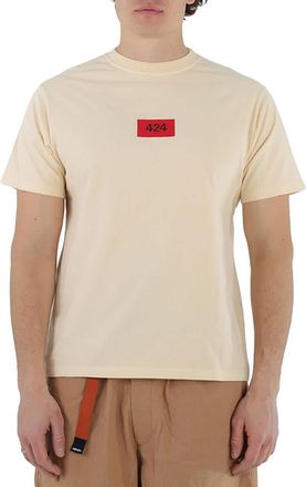 424 Mens Box Logo Embroidered T-Shirt in Cream