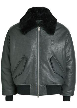Ami Ami Paris Padded Leather Jacket - Anthracite - XL