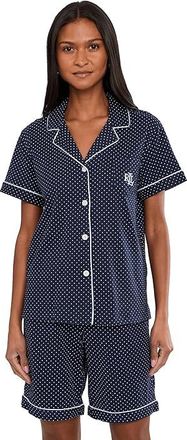 Lauren Ralph Lauren Heritage Knits Short Sleeve Bermuda Pj Set Womens Jumpsuit & Rompers One Piece Navy Dot : XL (US 16-18), Cotton