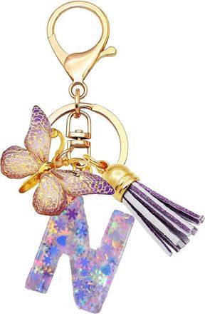 Generic Alphabet exquisite small gift charms keychains, handbag charms, car accessories, butterfly tassel keychains (N)