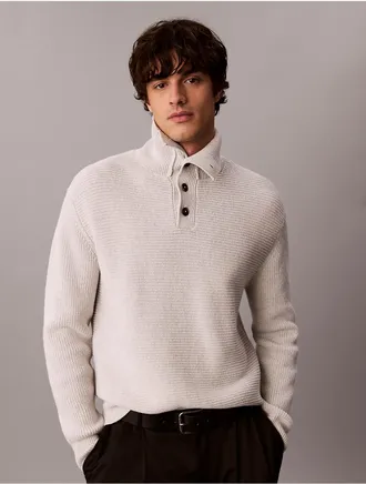 Calvin Klein Mens Cotton Wool Stitch Pullover Sweater - Grey - 2XL