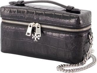 Tory Burch Womens Charlie East West Vanity Case - Tory Burch Leather Black Calfskin Accessories Vanity-Case
