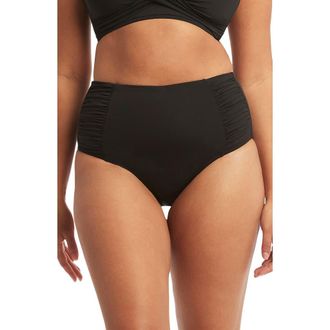 Sea Level Australia High Waist Gathered Side Swim Bottoms in Black at Nordstrom, Size 10 Us
