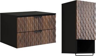 Petits Meubles Set mueble bajo lavabo 60 cm y armario estratificado marr&oacute;n Negro