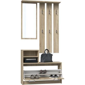 Topeshop Armadio vera con specchio e appendiabiti + scarpiera in rovere sonoma