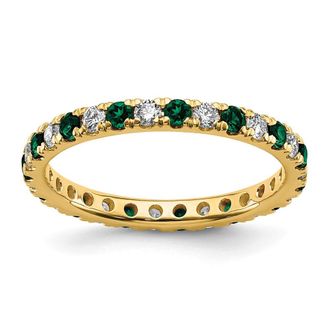Diamond2Deal 14k Yellow Gold Lab Grown Diamond & Emerald Eternity Wedding Band Ring 1/2Ct Clarity- VS Color- G-H