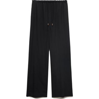 Mango Drawstring Waist Linen Blend Pants in Black at Nordstrom Rack, Size Small