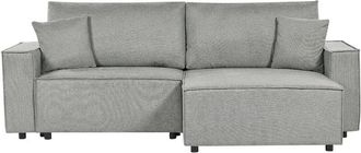 Beliani Sof&aacute; Cama Esquinero Seccional Moderno De Tela De Poli&eacute;ster Respaldo Tapizado Con Cojines Sala De Estar Izquierdo Gris Karila