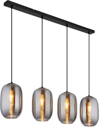 Globo Lighting Globo Jefrey Lámpara colgante de techo con forma de barra, pantalla de cristal ahumado negro mate, 4 bombillas E27