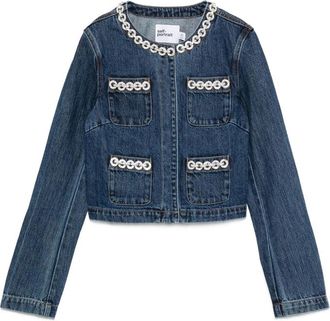 Self Portrait Embellished-pocket Denim Jacket