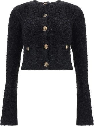 Balenciaga Cardigans, female, Black, Size: S Sequin Detail Cropped Cotton Cardigan