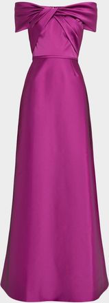 Teri Jon Off-Shoulder Stretch Mikado Gown