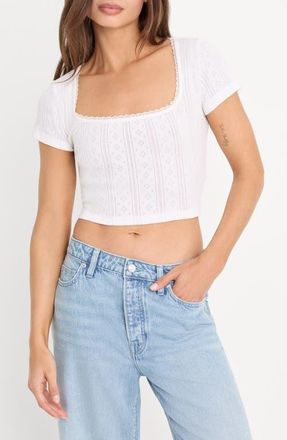 Good American The Pointelle Square Neck Cotton Crop Top in White001 at Nordstrom, Size X-Small