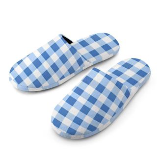 Generic Blue And White Plaid Checkerboard Mens House Slippers Slip Indoor Slipper On Shoes Warm Outdoor