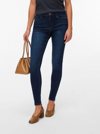 Vero Moda Skinny-fit-Jeans VERO MODA VMPOLLY MR SKINNY JEANS RA3051 NOOS, Damen, Gr. XS, L&auml;nge 32, dunkelblau denim, Denim/Jeans, Obermaterial: 98% Baumwolle, 2