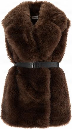 P.A.R.O.S.H. Faux Fur Sleeveless Vest With Waist Belt And Voluminous Collar
