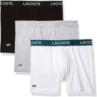 Lacoste Mens Classic Cotton Stretch Boxer Briefs - 3-Pack In Black/white/silver Chine