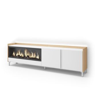 Skraut Home Skraut Home - Mueble Tv, Televisi&oacute;n, Muebles De Sal&oacute;n, Almacenaje, 212x35x61cm, Para Tv Hasta 80, Chimenea El&eacute;ctrica Xxl, Dise&ntilde;o Industrial, Led, Esti