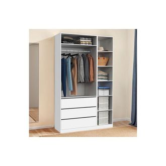 IDMarket Taylor Armario Modular 120 X 55 X 200 Cm 2 M&oacute;dulos Con Armario + Estantes + Cajones Blanco