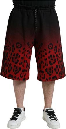Dolce & Gabbana Rode Luipaardprint Bermuda Shorts - Heren - Korte Broeken - Veelkleurig - 2XL - Katoen - Korte Broeken