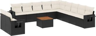 vidaXL Set De Sof&aacute;s De Jard&iacute;n Y Cojines 12 Pzas Rat&aacute;n Sint&eacute;tico Negro Vidaxl