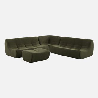 Sweeek Sof&aacute; Esquinero Modular Con Reposapi&eacute;s De Borreguito Texturizada, 7 Plazas