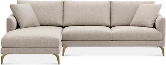 Castlery Lena Chaise Sectional Sofa Left Facing Customized, Performance Classic Twill Light Grey Brass Legs, Spill Resistant, Castlery