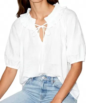 Naked Zebra Ruffle Collar Short Sleeve Blouse In Off White