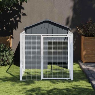 vidaXL Vidaxl - Caseta Perros Con Corral Acero Galvanizado Gris 117x201x123 Cm