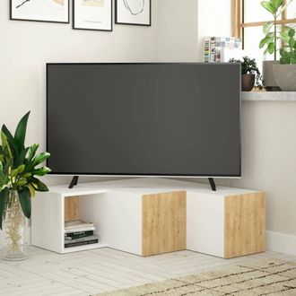 Dmora Dmora - Mueble De Televisi&oacute;n Bliksem, Aparador De Sal&oacute;n, Mueble Bajo Para Tv, Base De Pared Equipada, 90x92 H32 Cm, Blanco Y Roble