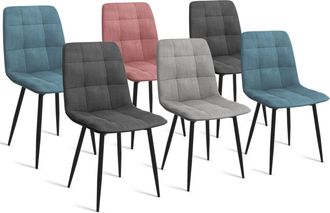 IDMarket Set Di 6 Sedie In Velluto Misto Mila Blu Pastello X2, Grigio Scuro X2, Grigio Chiaro E Rosa