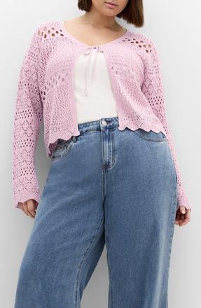 City Chic Love Open Stitch Cardigan in Blush at Nordstrom, Size Xxxs