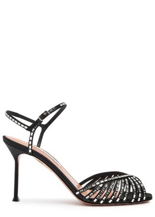 Aquazzura Aquazzura Hold Me Crystal 85 Embellished Satin Sandals - Black - 39 (IT39 / UK6)