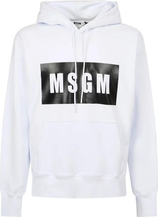 Msgm Box Logo Hooded Sweatshirt - Heren - Hoodies - Wit - S - Katoen - Hoodies & sweatvesten