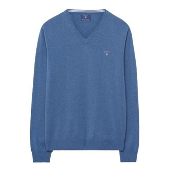 GANT Extra Fine V-Neck Trui - Dames - V-hals truien - Blauw - 5XL - Wol - Truien & Vesten