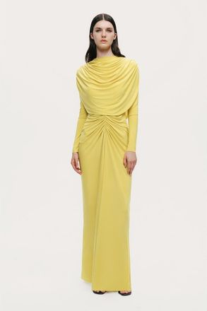 Nocturne Draped Cowl-Front Column Dress in Yellow at Nordstrom, Size Xx-Large Eu