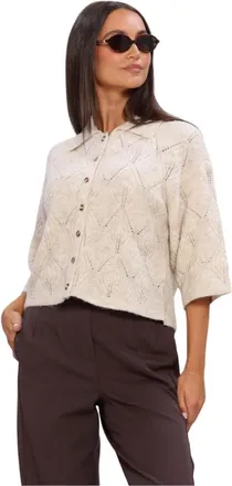 Object Object, Truien & Vesten, Dames, Beige, XS, Wol, Objkaisa Flora 3/4 Lo Knit Cardigan