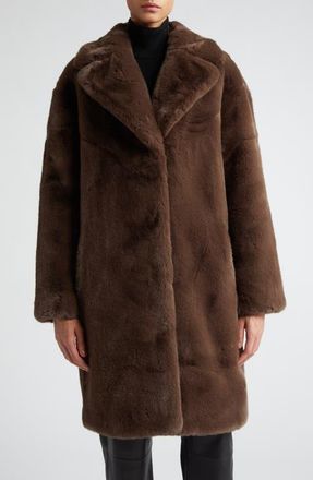 Stand Studio Camille Long Faux Fur Cocoon Coat in Ebony Brown at Nordstrom, Size 4 Us