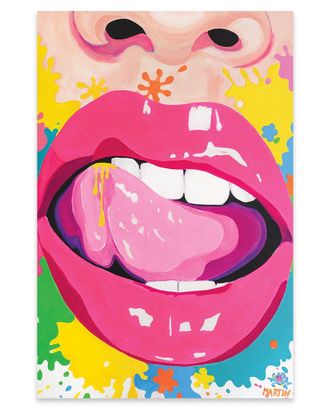 iCanvas Icanvas Pink Lips Print On Acrylic Glass By Peter Martin