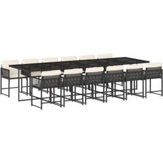 vidaXL Set Comedor De Jard&iacute;n Con Cojines 13 Pzas Rat&aacute;n Sint&eacute;tico Negro Vidaxl