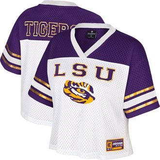 Colosseum Womens Colosseum White LSU Tigers Treasure Cropped Football Jersey at Nordstrom, Size Xx-Large