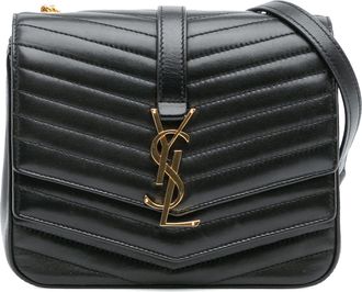 Saint Laurent Pre-owned Womens Small Chevron Lambskin Monogram Sulpice Bag - Black Leather - One Size