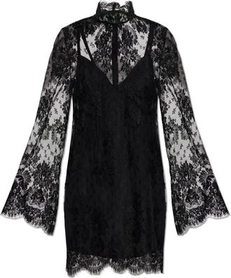 Dolce & Gabbana Kanten Jurk met Hoge Hals - Dames - Korte kleedjes - Zwart - M - Kleedjes