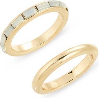 Nordstrom Rack Set of 2 Baguette Cut Cubic Zirconia Rings in White Opal- Gold at Nordstrom Rack, Size 8